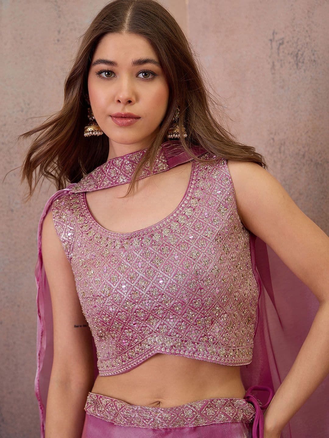 House of Pataudi Women Embroidered Ready to Wear Lehenga & Blouse With Dupatta - view 1