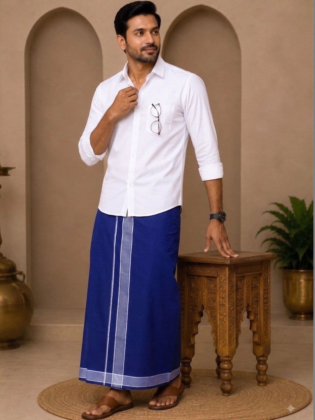 Tharunsha Elite Men Striped Cotton Dhoti Dhotis thumbnail 2