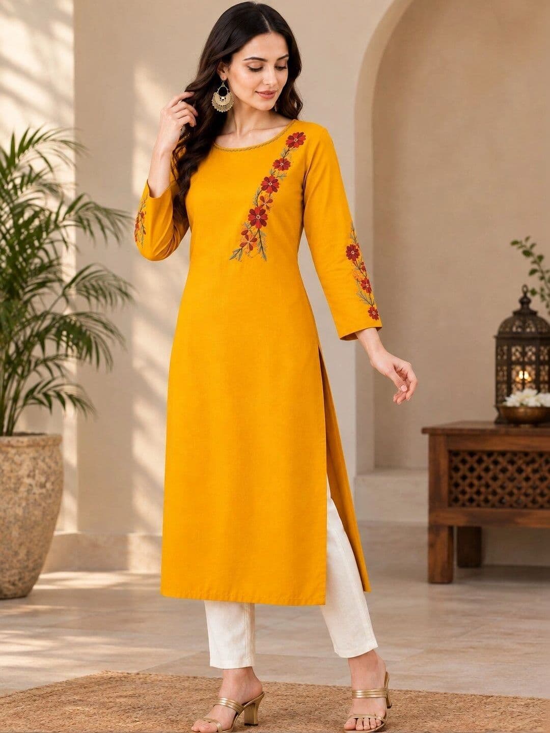 KALINI Women Floral Embroidered Thread Work Floral Kurta thumbnail 6