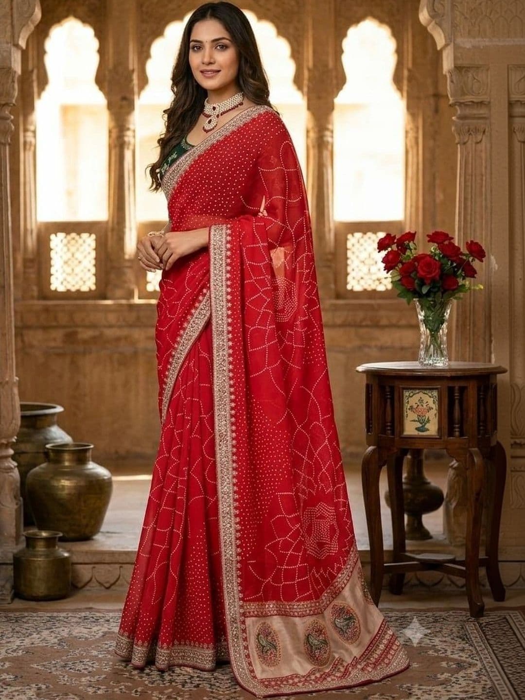SmileyFashion Bandhani Embroidered Art Silk Designer Saree - view 1