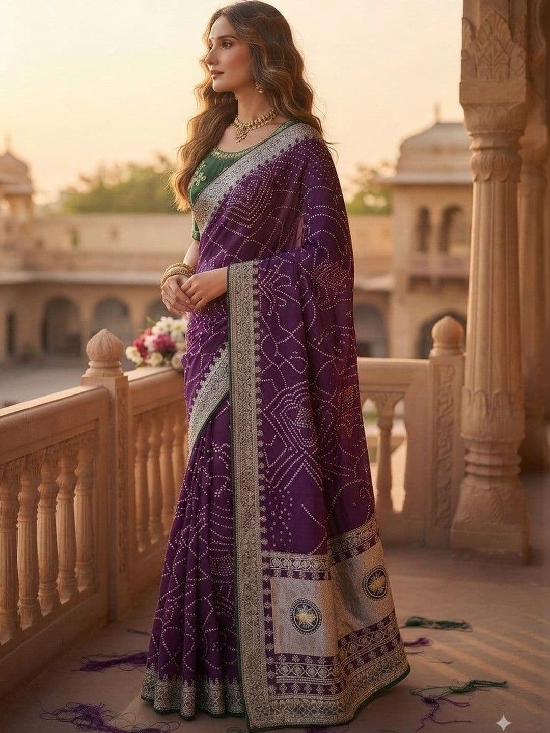 SmileyFashion Bandhani Embroidered Art Silk Designer Saree thumbnail 2