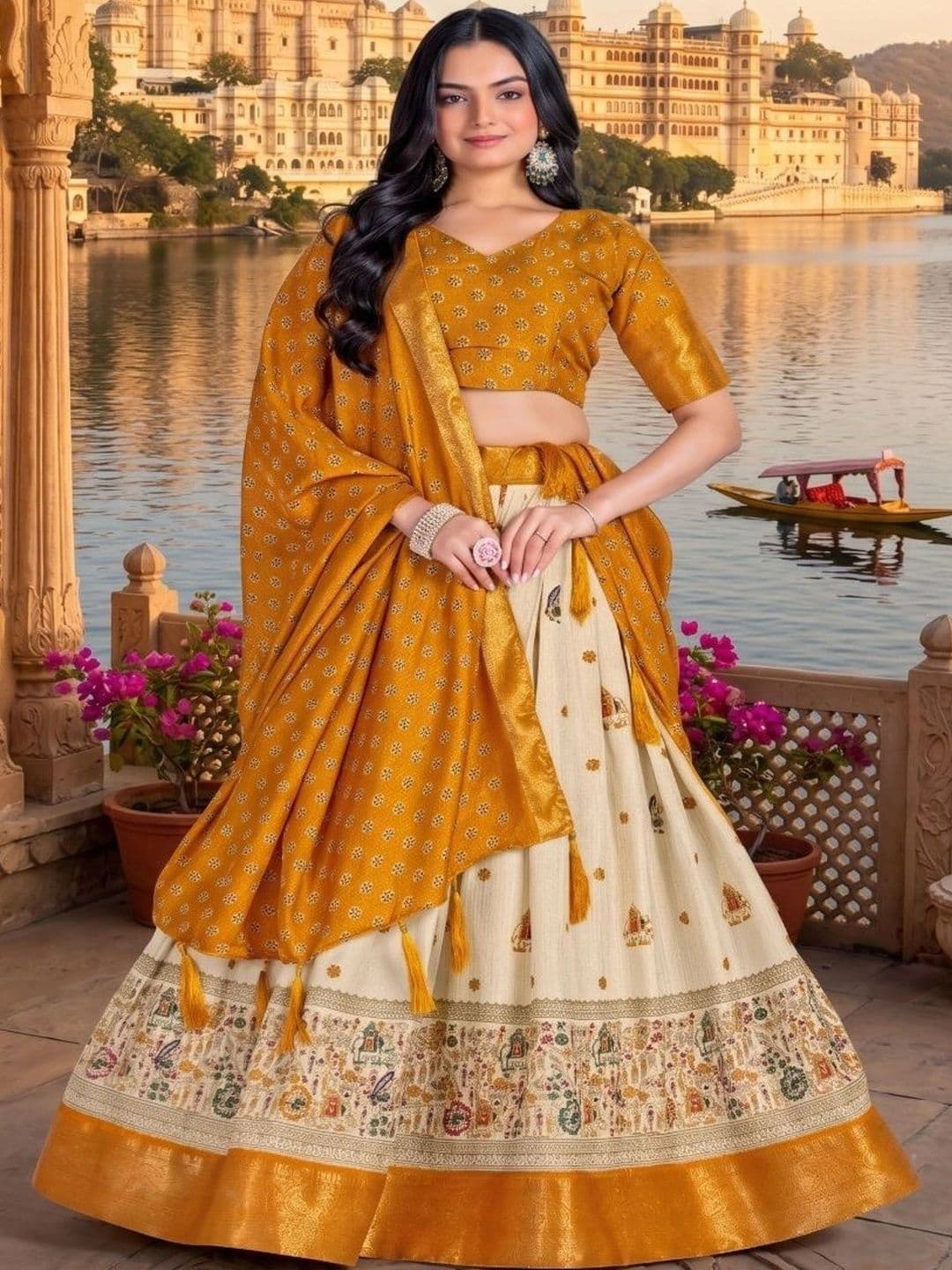 Anouk Printed Semi-Stitched Lehenga & Unstitched Blouse With Dupatta - view 1