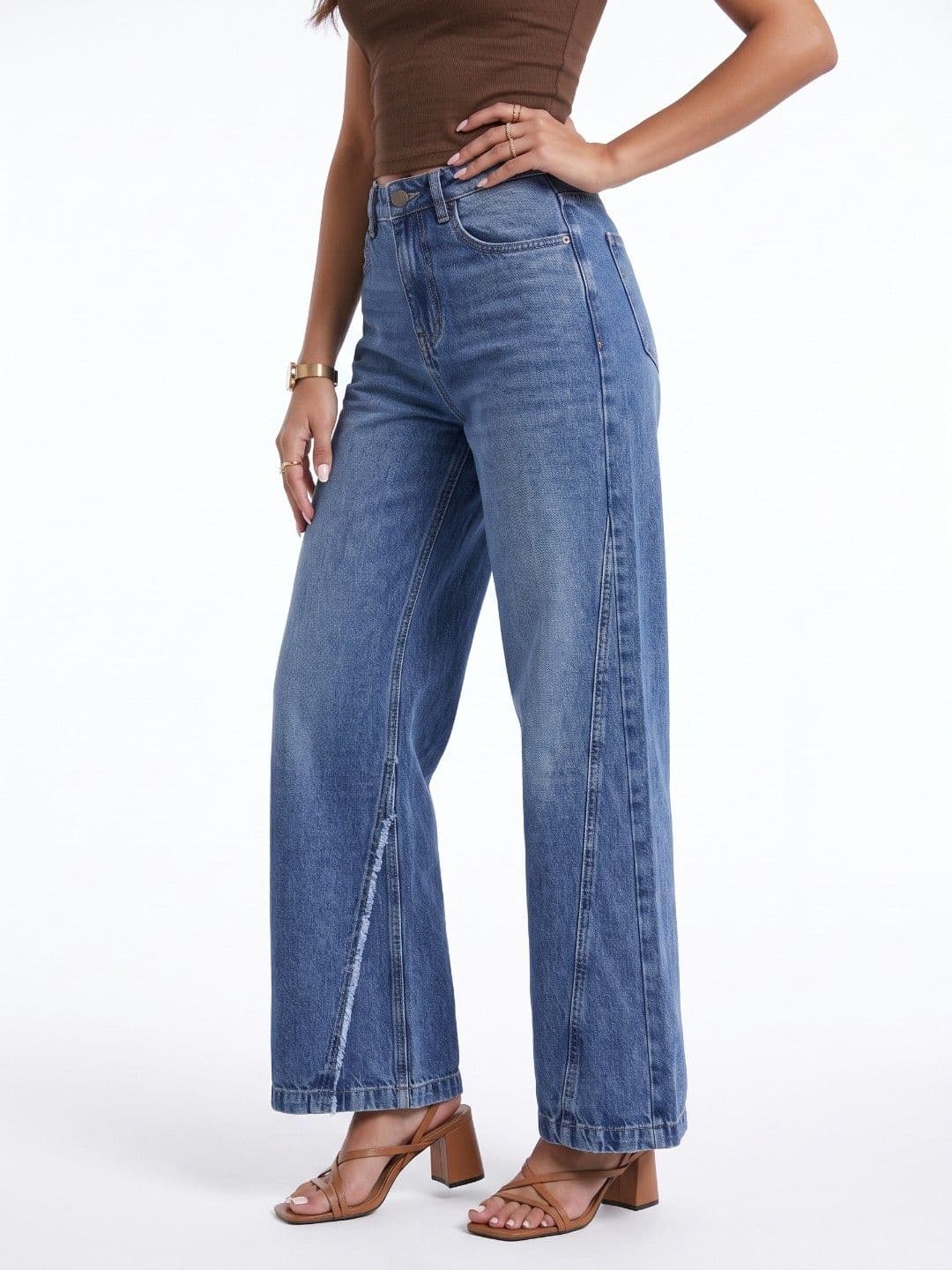 glitchez Women Baggy Wide Leg Mid-Rise Light Fade Jeans - view 1