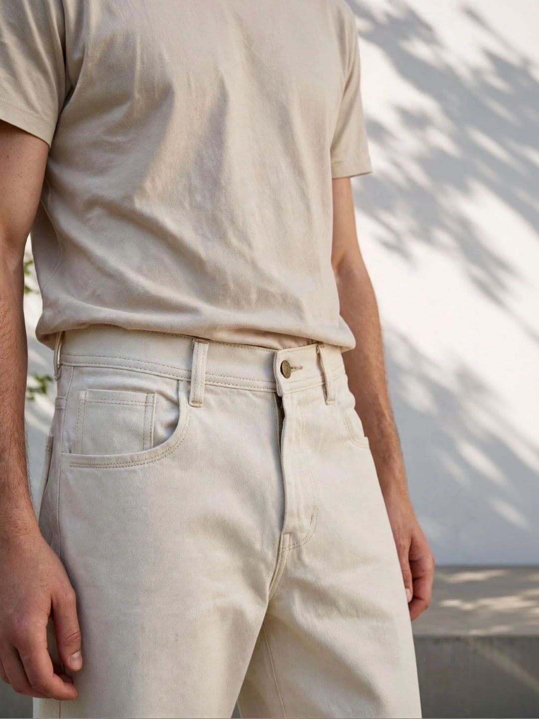 HERE&NOW Men's Solid Beige Wide-Leg Fit Jeans thumbnail 4