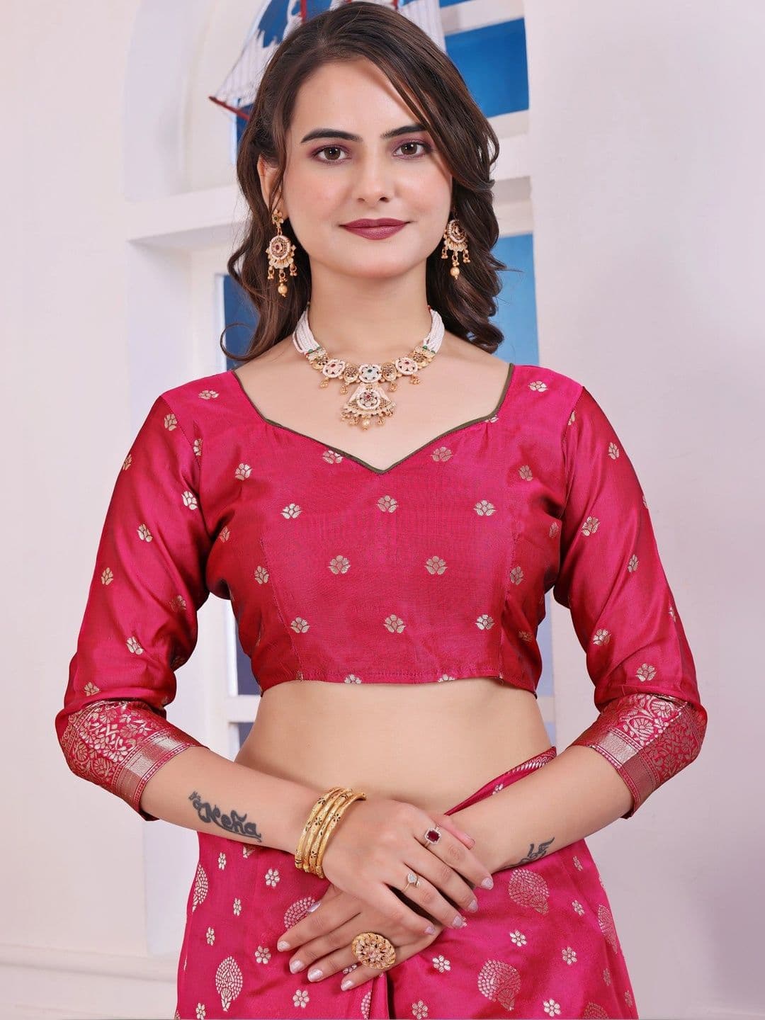 revika Woven Design Zari Art Silk Designer Kanjeevaram Saree thumbnail 4