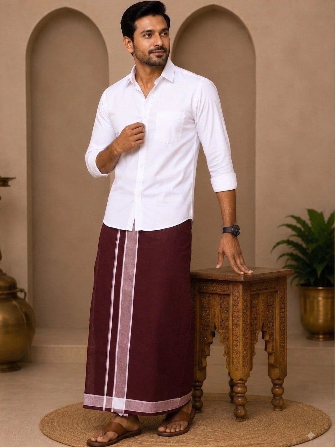 Tharunsha Elite Men Striped Cotton Dhoti Dhotis thumbnail 6