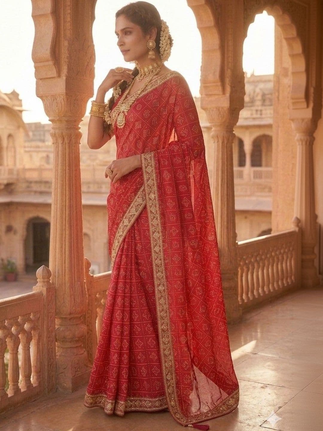 SmileyFashion Bandhani Embroidered Art Silk Designer Bandhani Saree thumbnail 3