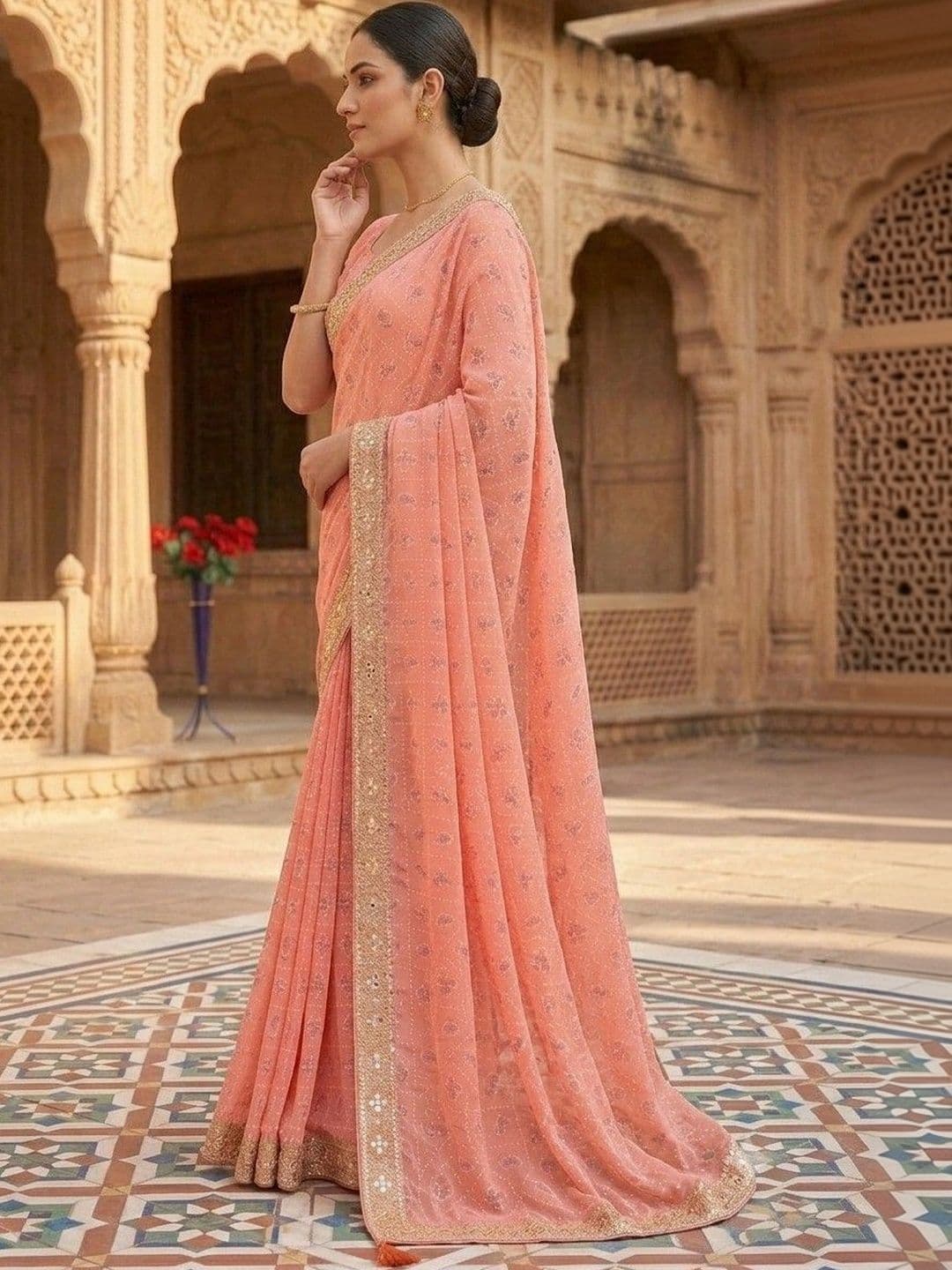 SmileyFashion Embellished Embroidered Art Silk Designer Bandhani Saree thumbnail 4
