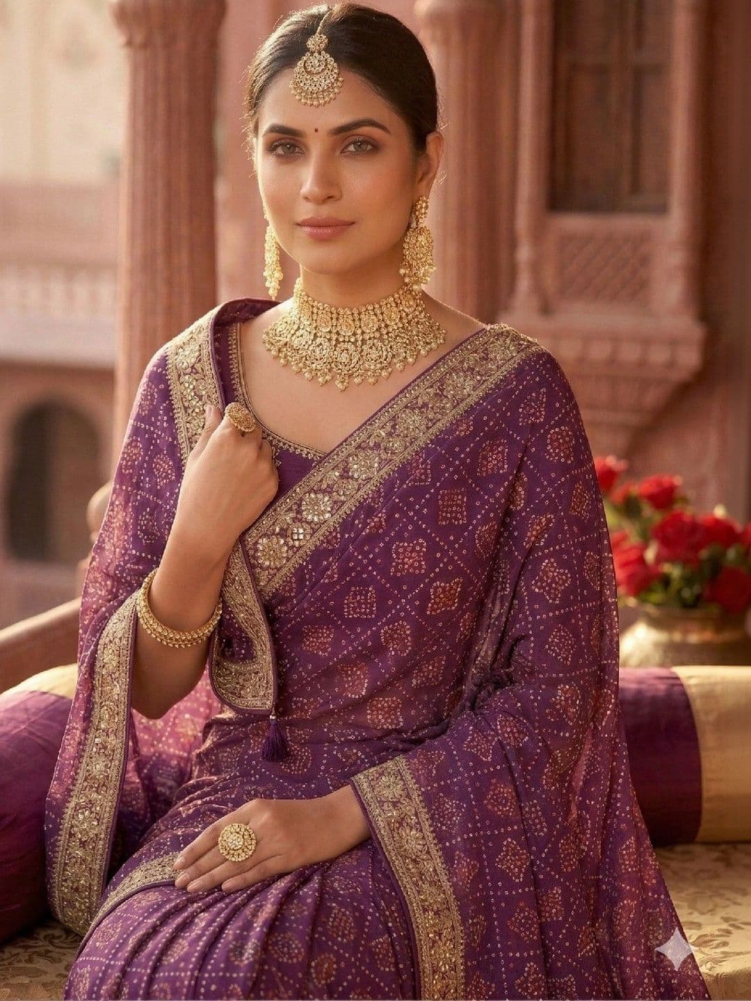 SmileyFashion Bandhani Embroidered Art Silk Designer Bandhani Saree thumbnail 5