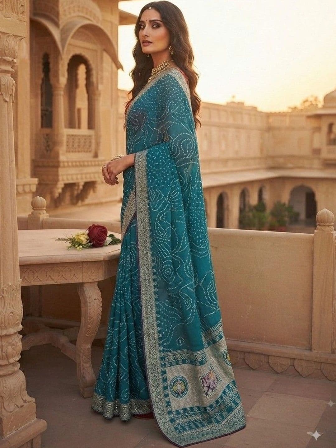 SmileyFashion Bandhani Embroidered Art Silk Designer Saree thumbnail 5
