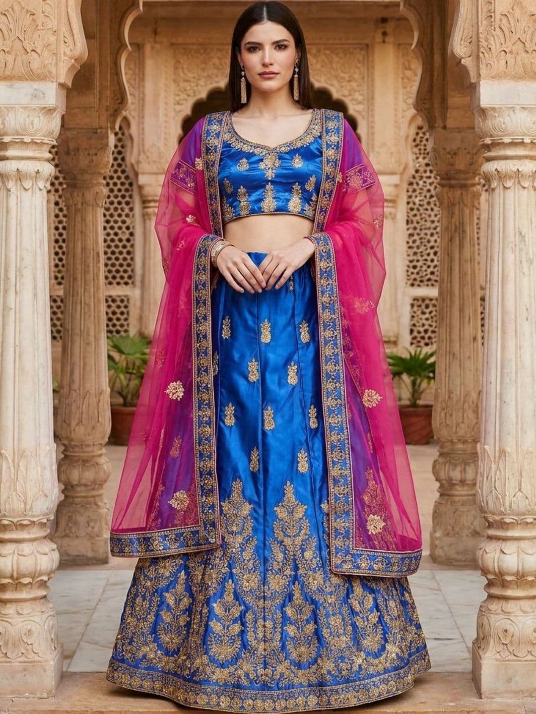 Mitera Embroidered Semi-Stitched Lehenga & Unstitched Blouse With Dupatta - view 1