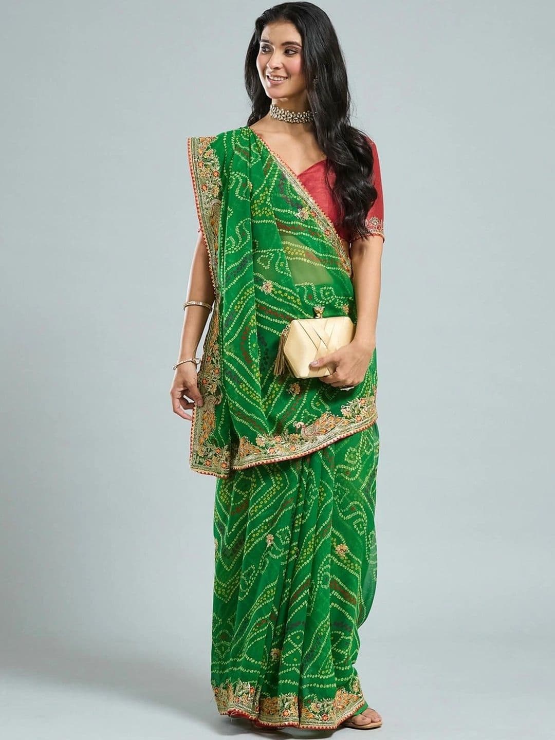 SAMANTHA Bandhani Embroidered Poly Georgette Bandhani Saree - view 1