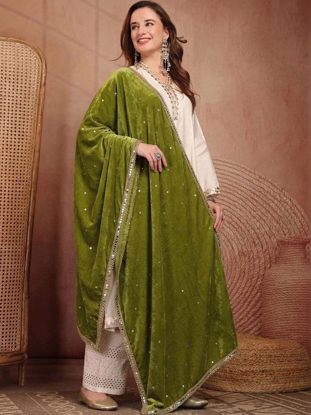 Clora Creation Velvet Dupatta with Sequinned thumbnail 4