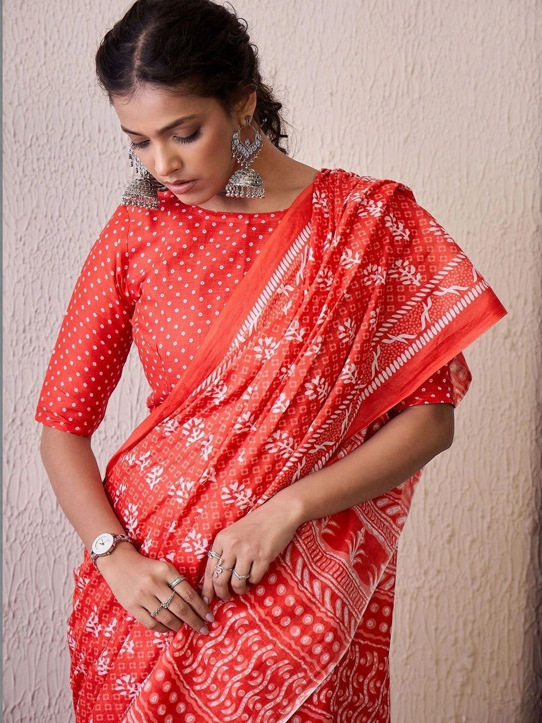 Sangria Floral Designer Block Print Saree - view 1