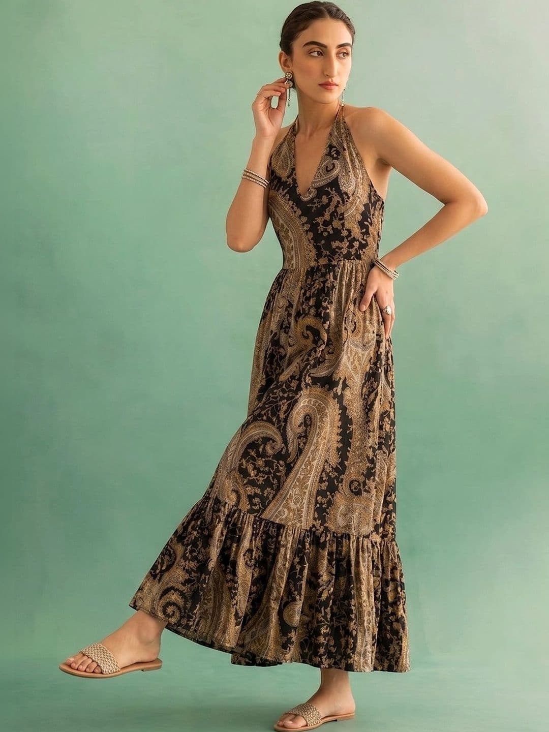 AADVIKA Print Halter Neck Maxi Dress thumbnail 6