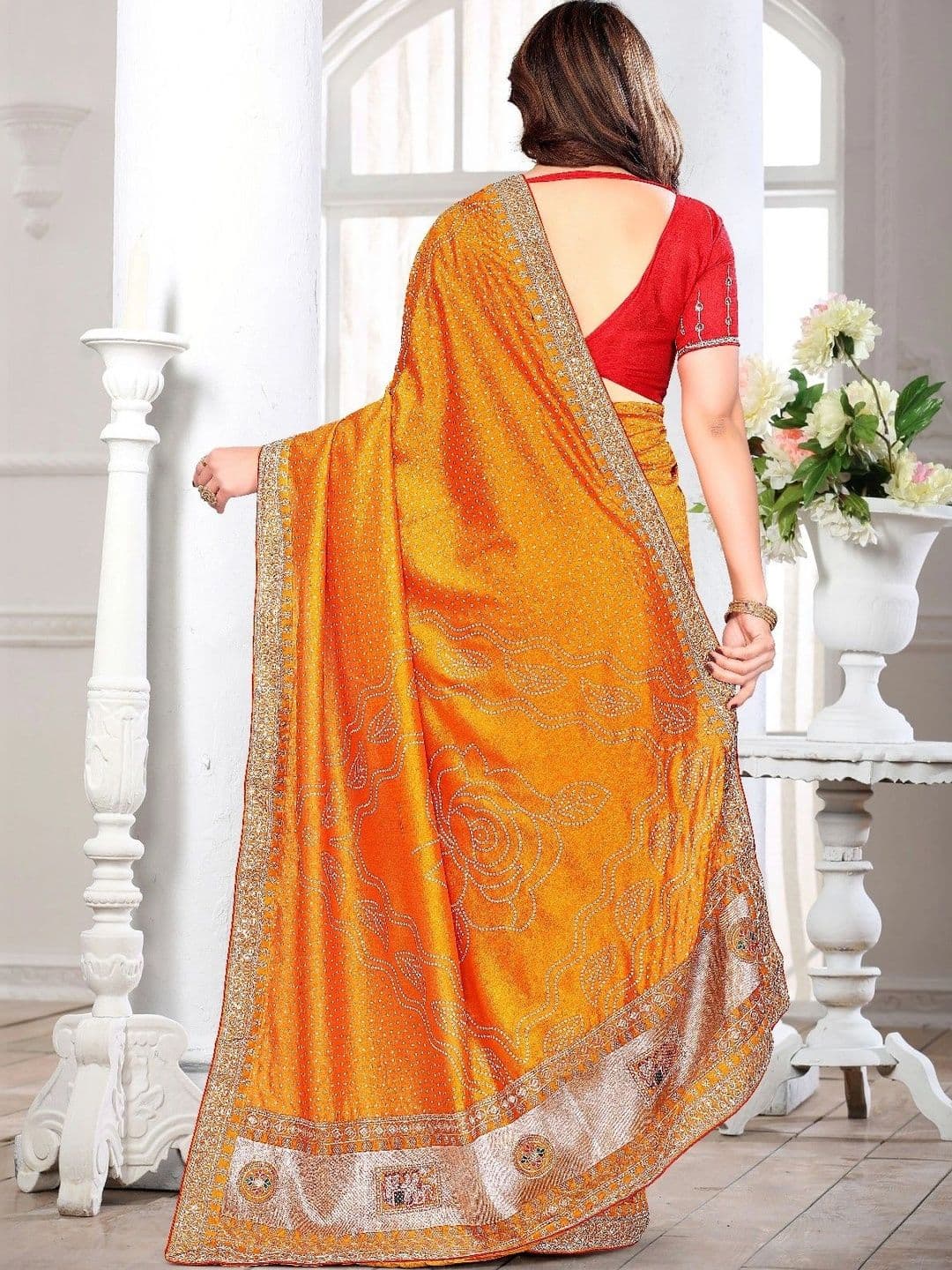 SmileyFashion Embellished Zari Art Silk Designer Saree thumbnail 5