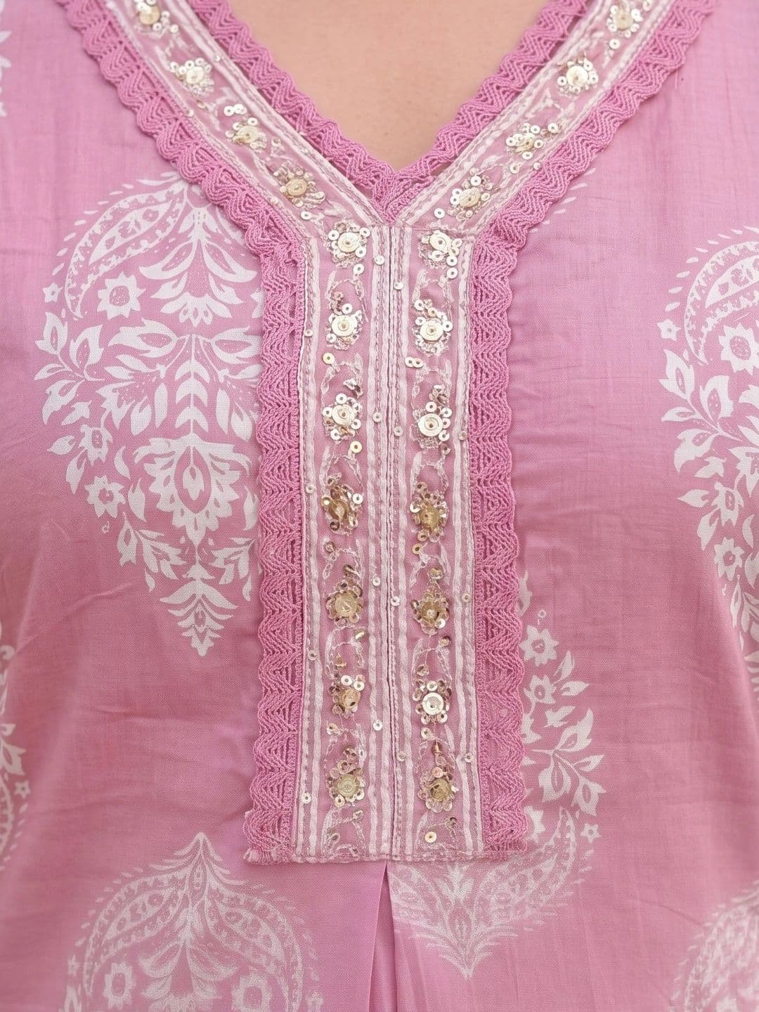 KALINI Women Ethnic Motifs Printed Angrakha Sequinned Pure Cotton Kurta with Trousers & With Dupatta thumbnail 3