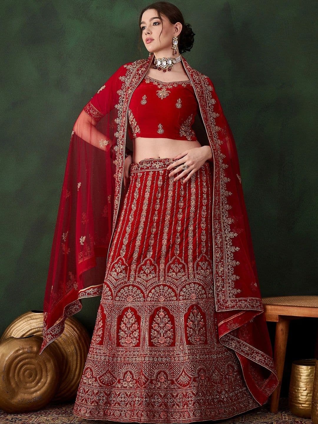 Mitera Embroidered Semi-Stitched Lehenga & Unstitched Blouse With Dupatta - view 1