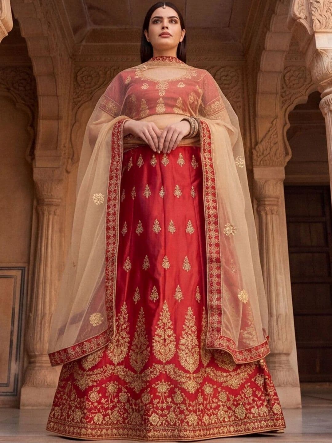 Mitera Embroidered Semi-Stitched Lehenga & Unstitched Blouse With Dupatta thumbnail 3