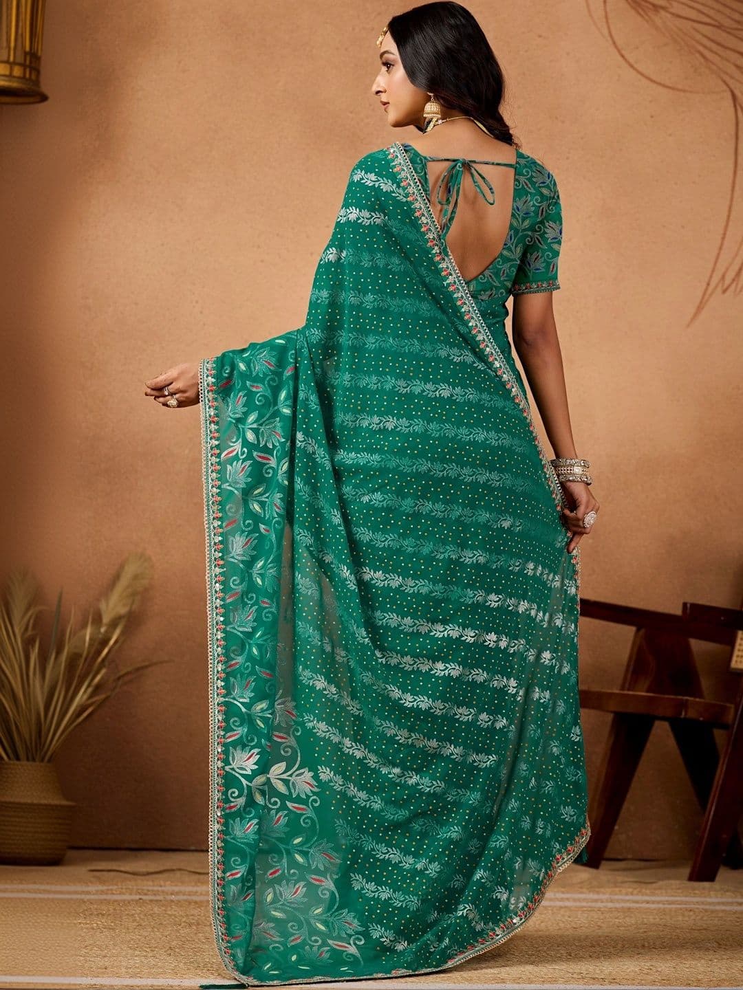 KALINI Bandhani Embroidered Poly Georgette Designer Bandhani Saree thumbnail 3
