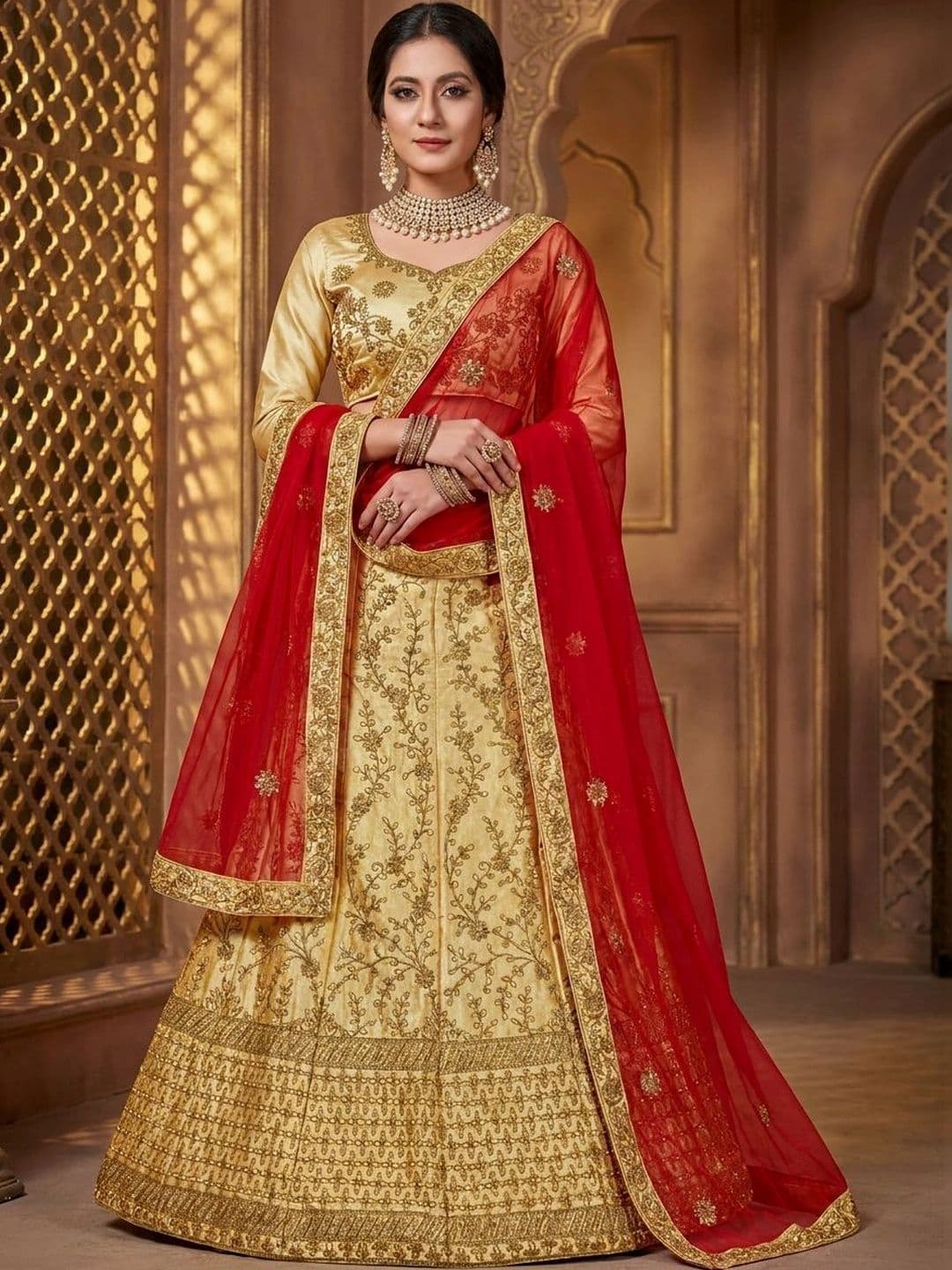 Mitera Embroidered Semi-Stitched Lehenga & Unstitched Blouse With Dupatta - view 1