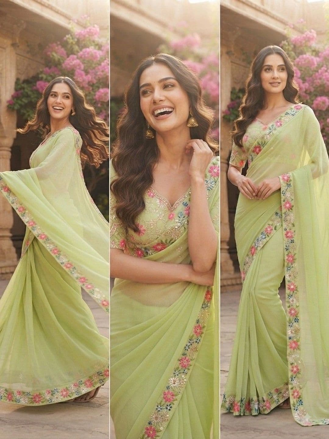 SmileyFashion Floral Embroidered Art Silk Saree thumbnail 3