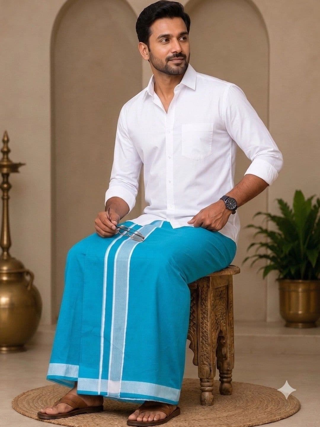 Tharunsha Elite Men Striped Cotton Dhoti Dhotis thumbnail 6