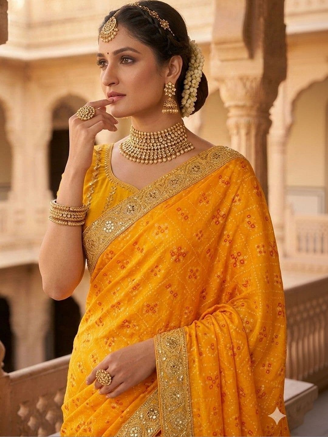 SmileyFashion Bandhani Embroidered Art Silk Designer Bandhani Saree thumbnail 4