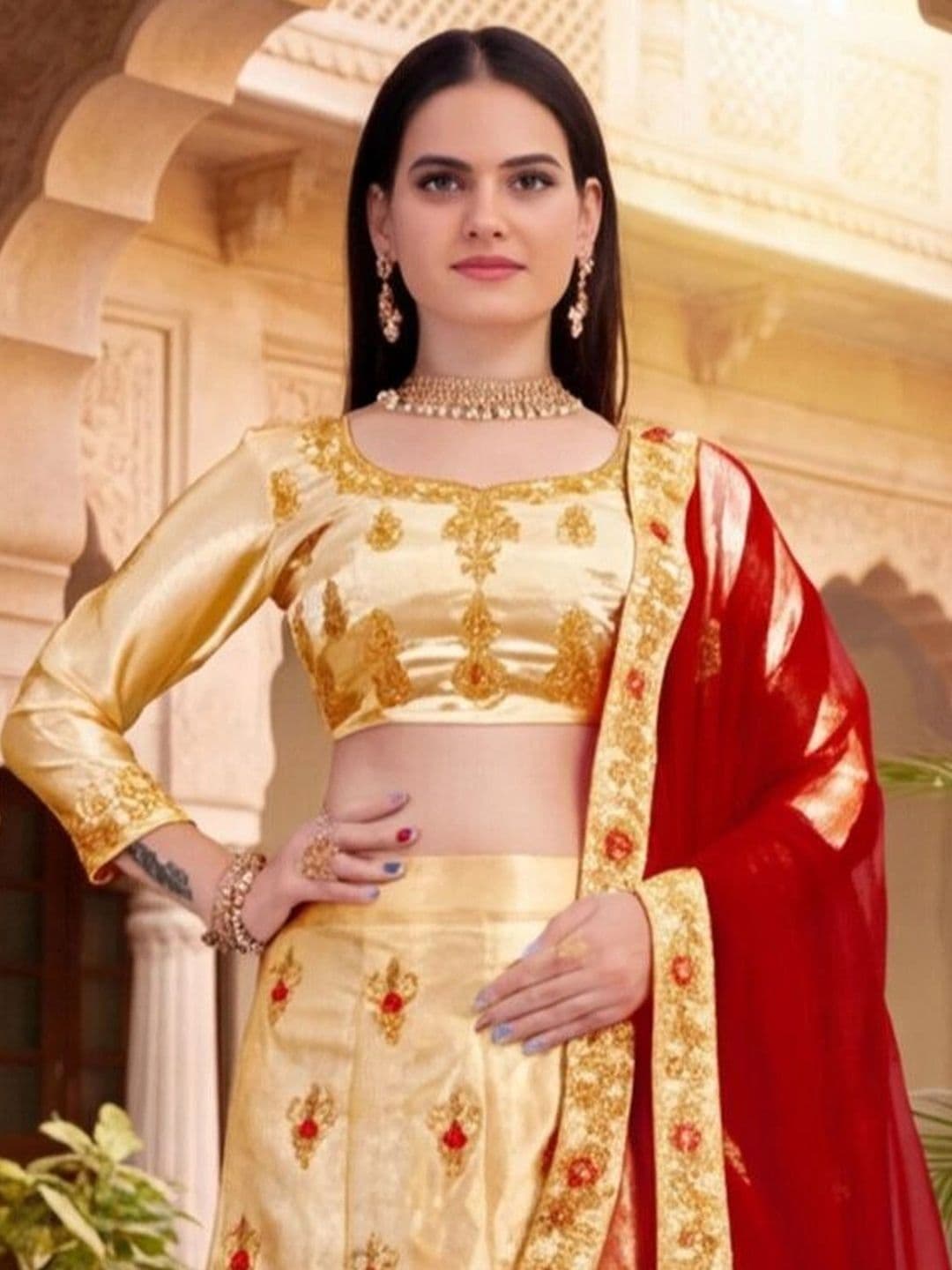 Anouk Rustic Thread Work Semi-Stitched Lehenga & Unstitched Blouse With Dupatta thumbnail 5