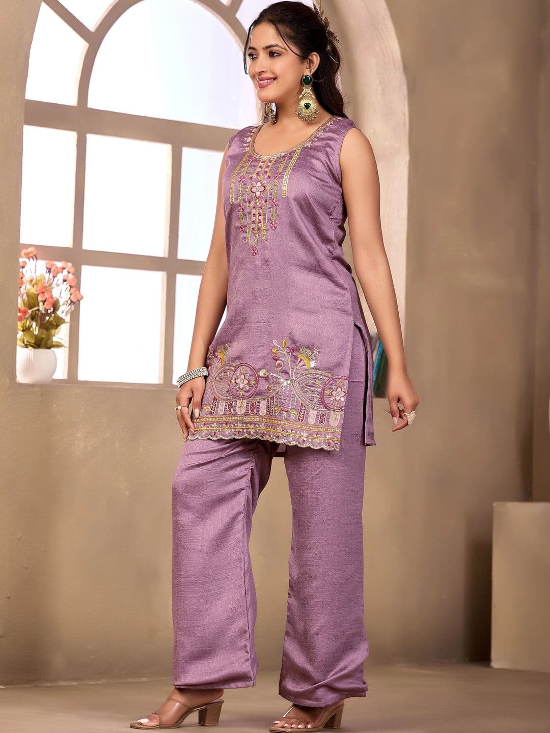 Sangria Floral Embroidered Tunic with Palazzos thumbnail 7