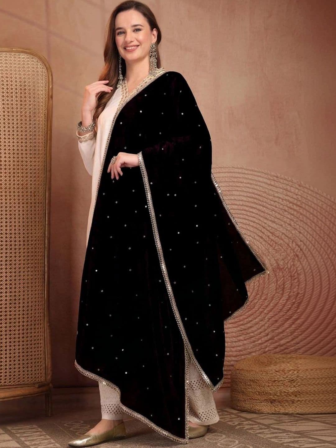 Clora Creation Velvet Dupatta with Sequinned thumbnail 2