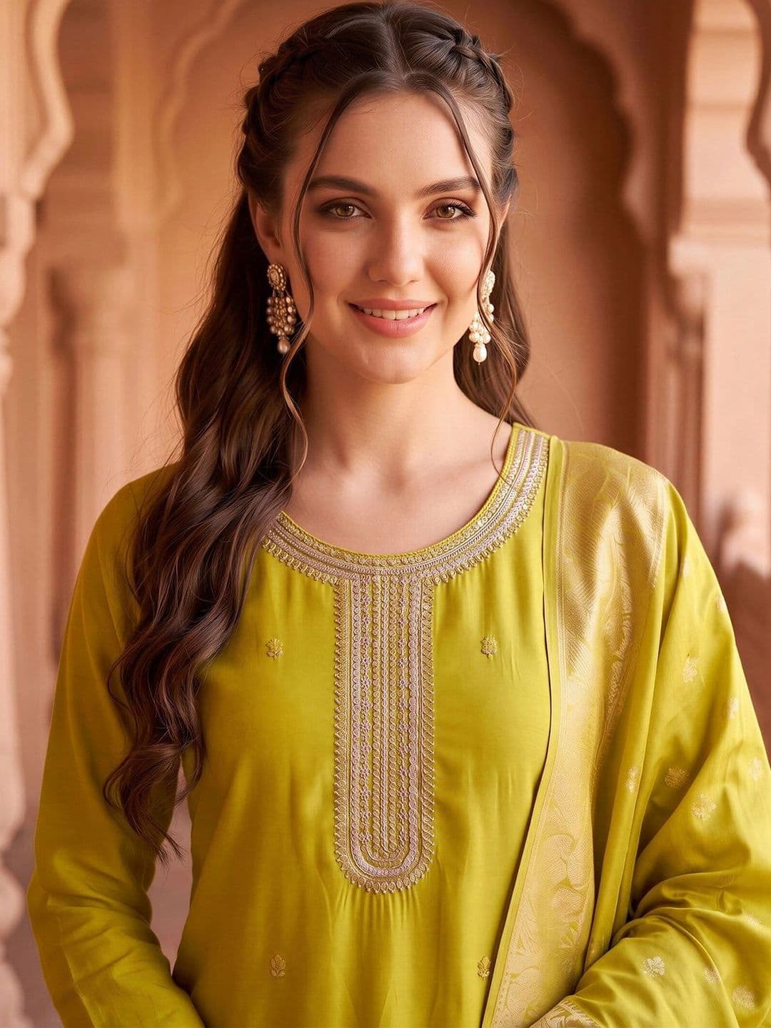 Indo Era Women Ethnic Motifs Embroidered Regular Thread Work Kurta with Trousers & With Dupatta thumbnail 3