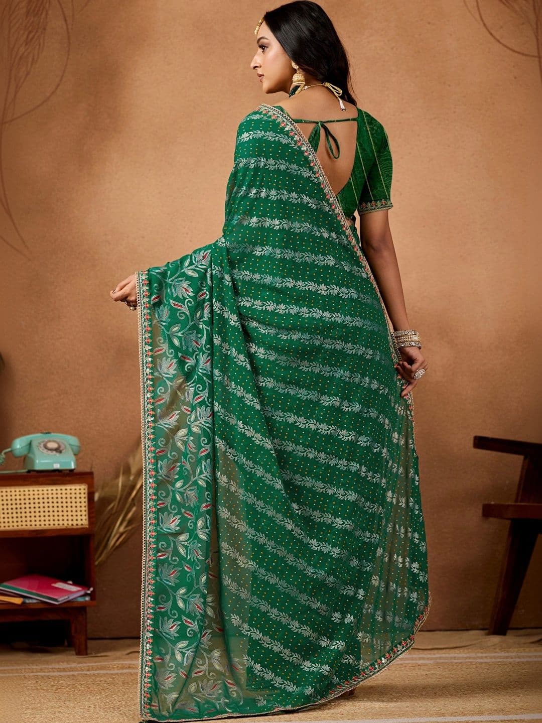 KALINI Floral Gotta Patti Poly Georgette Designer Bandhani Saree thumbnail 2