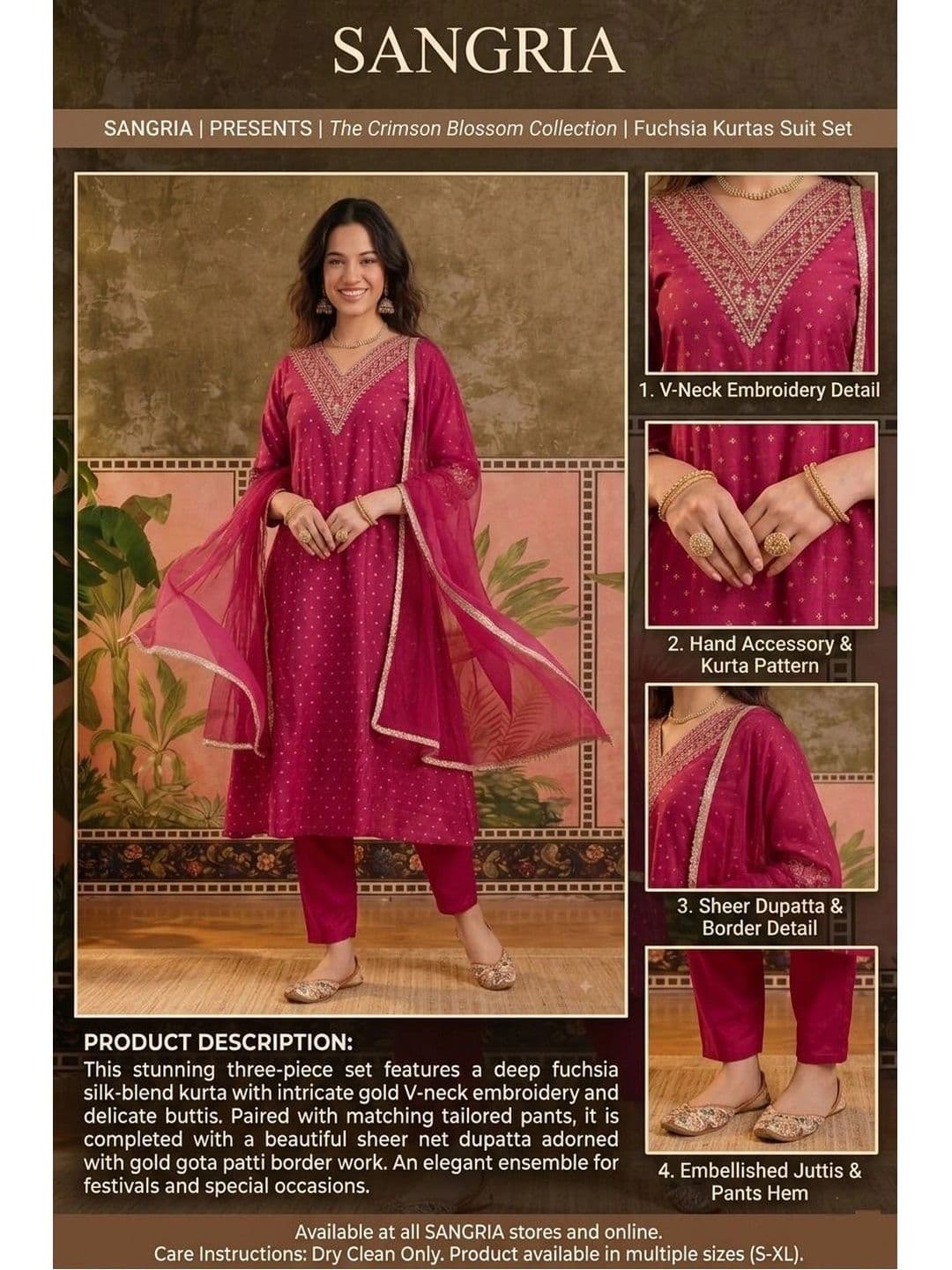 Sangria Women Ethnic Motifs Embroidered Regular Gotta Patti Pure Silk Kurta with Trousers & With Dupatta thumbnail 7