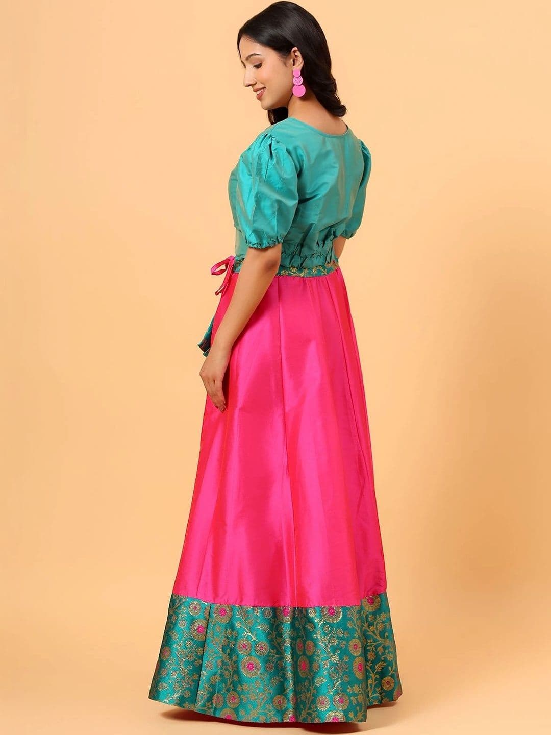 Frolic Rolic Floral Silk Border Skirt & Solid Silk Blouse Set thumbnail 4