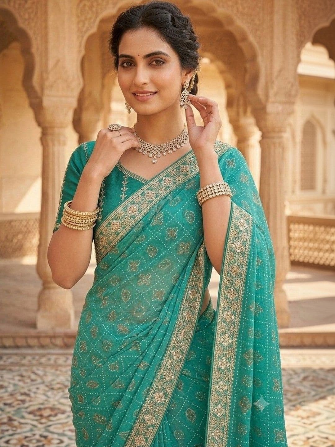 SmileyFashion Bandhani Embroidered Art Silk Designer Bandhani Saree thumbnail 3