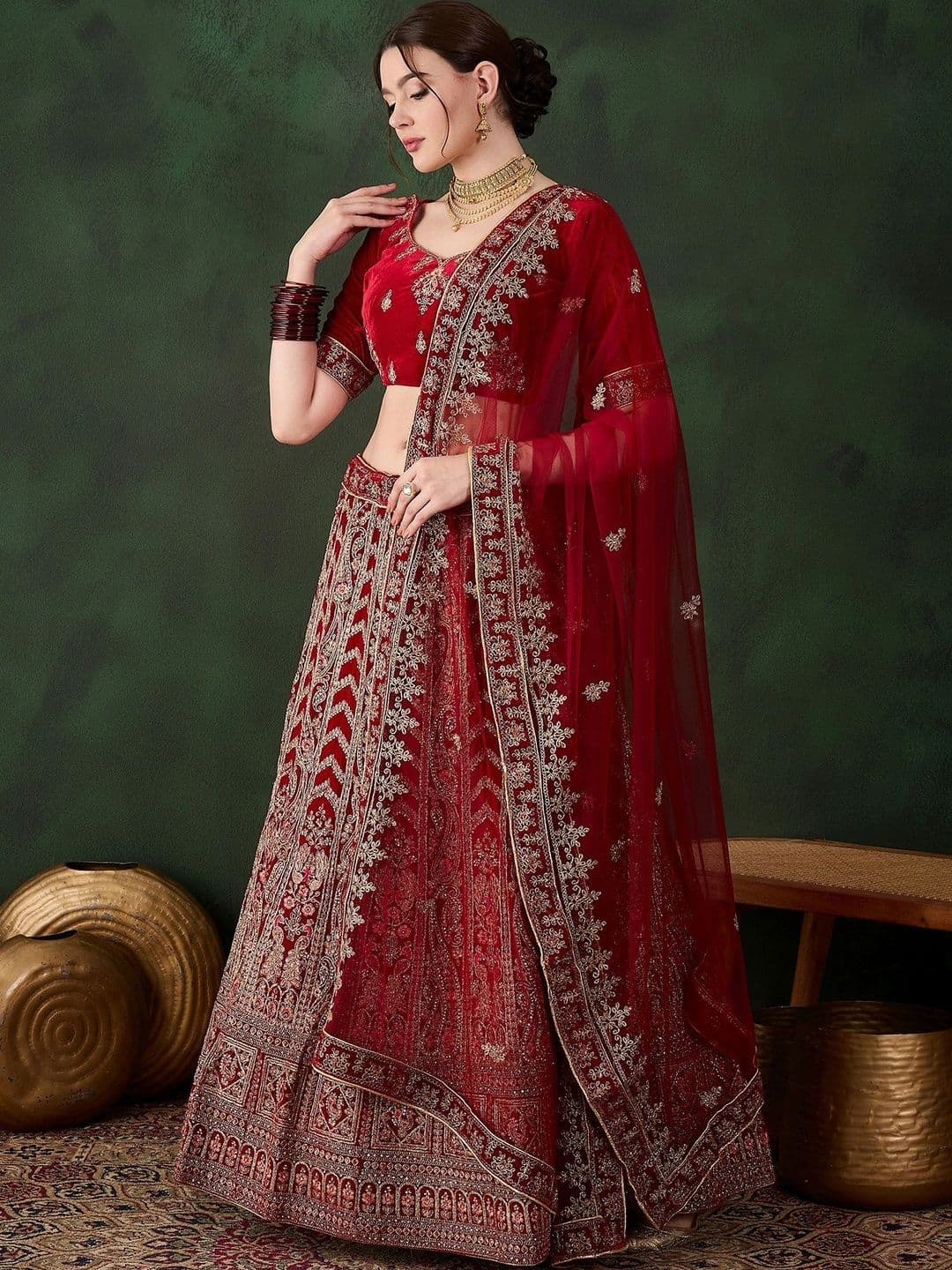 Mitera Embroidered Semi-Stitched Lehenga & Unstitched Blouse With Dupatta thumbnail 5