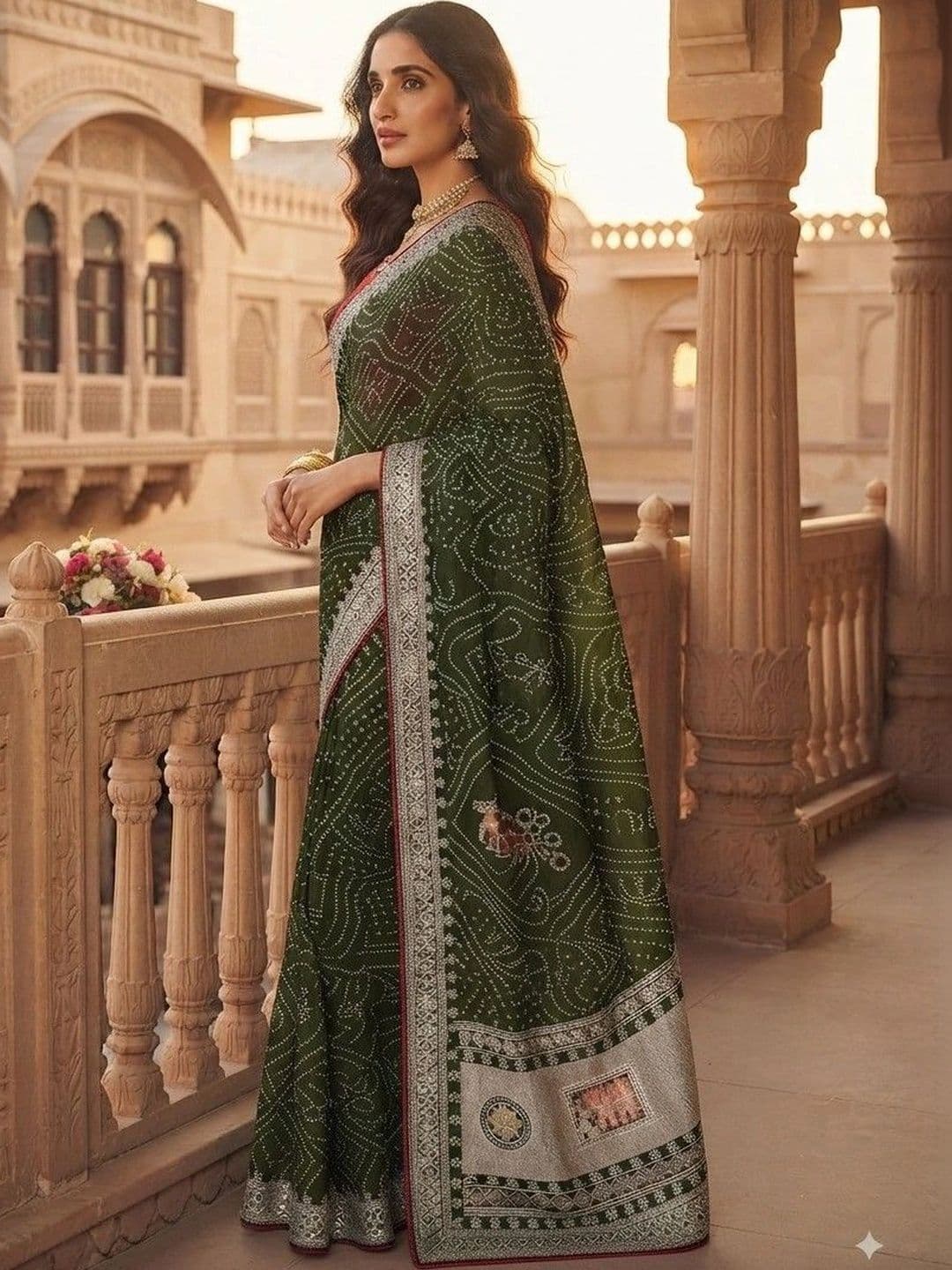 SmileyFashion Bandhani Embroidered Art Silk Designer Saree thumbnail 5