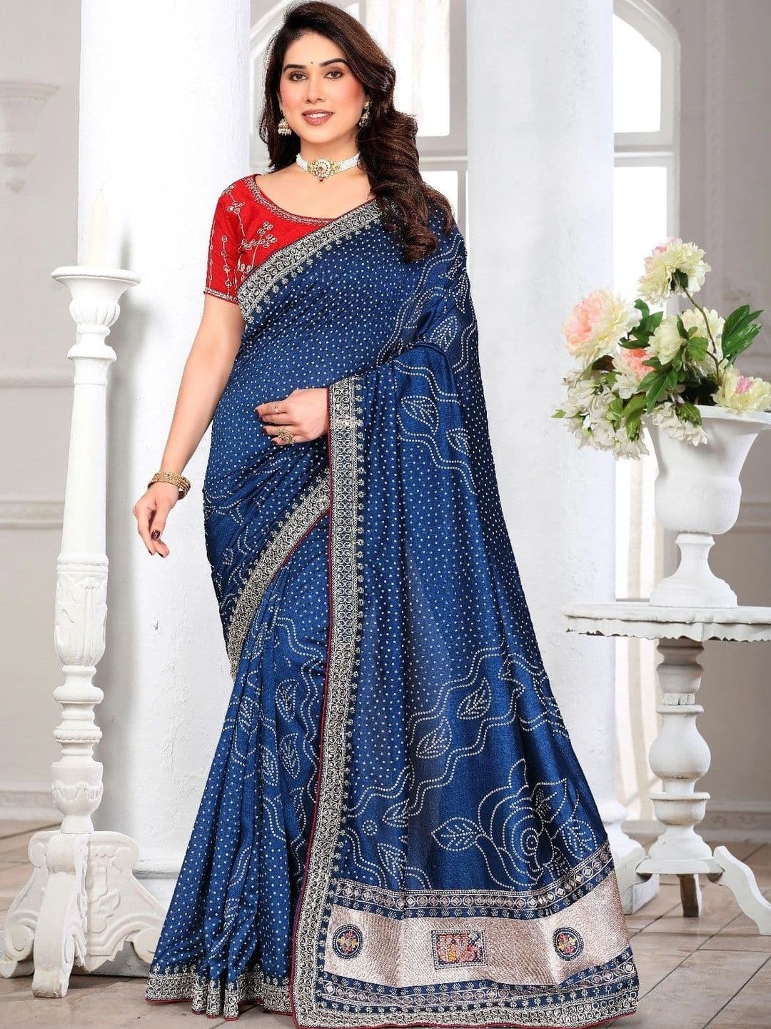 SmileyFashion Bandhani Embroidered Art Silk Designer Saree - view 1