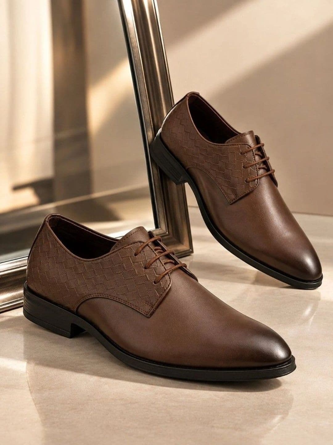 House of Pataudi Men Textured Round Toe Lace-Ups Derbys Formal Shoes - view 1