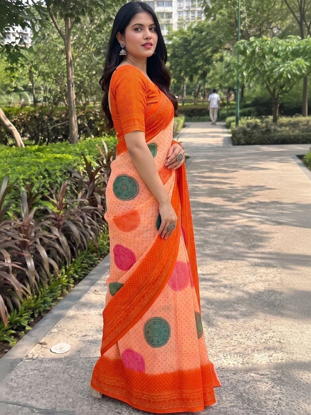 IndianRang Bandhani Linen Blend Designer Saree thumbnail 2