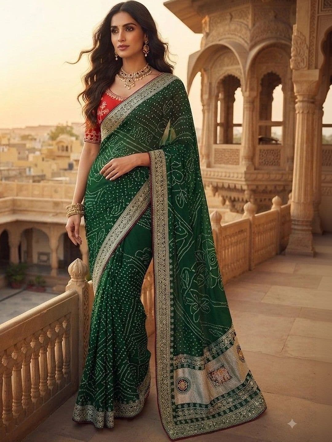 SmileyFashion Bandhani Embroidered Art Silk Designer Saree - view 1