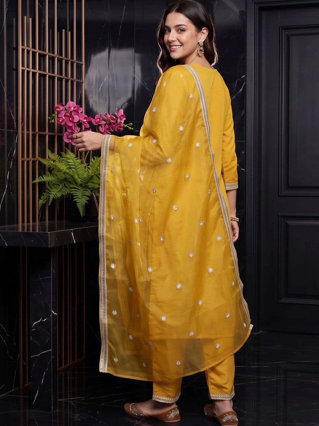 Indo Era Women Ethnic Motifs Embroidered Regular Thread Work Kurta with Trousers & With Dupatta thumbnail 6