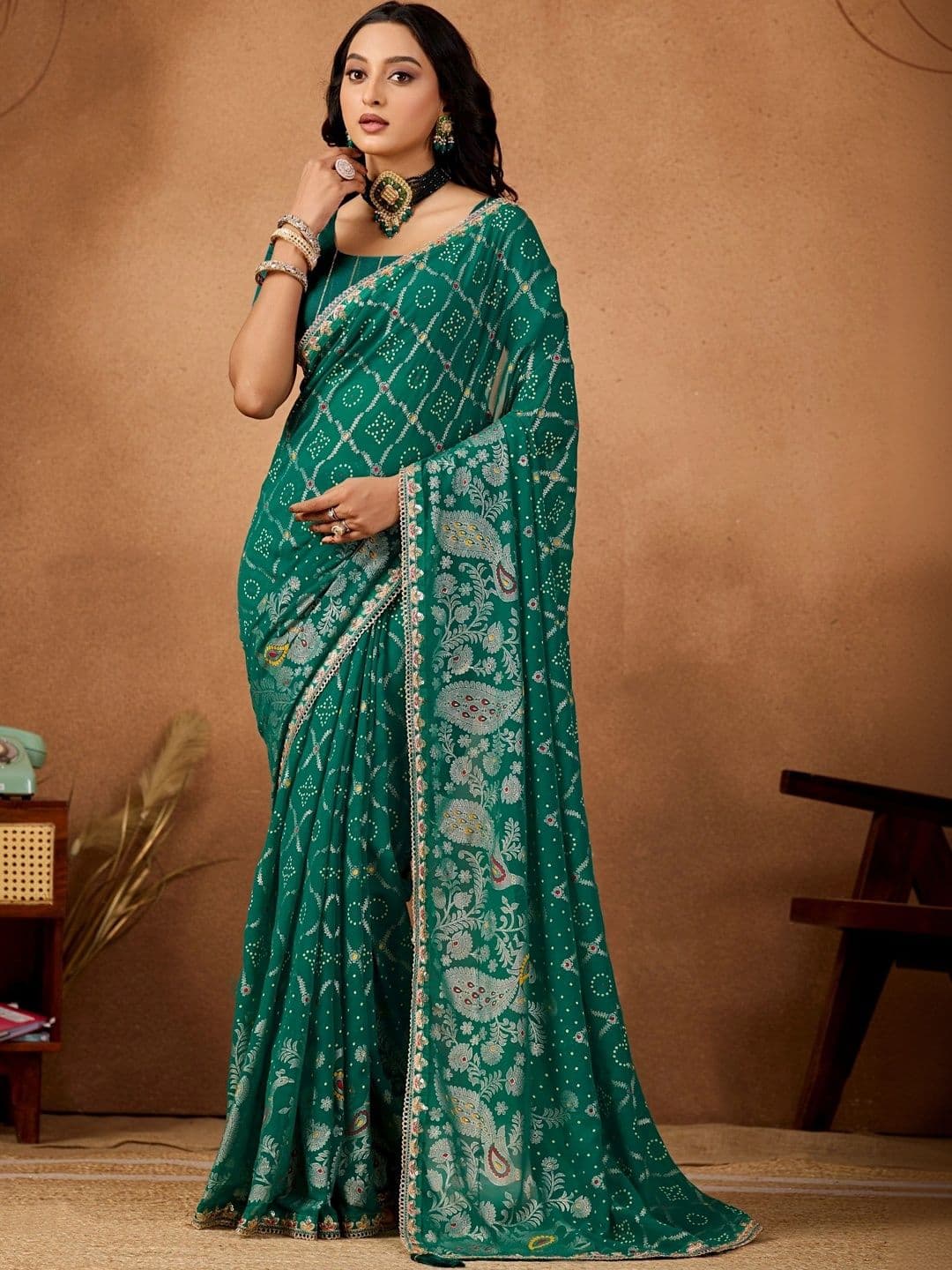 all about you Bandhani Gotta Patti Poly Georgette Designer Bandhani Saree - view 1