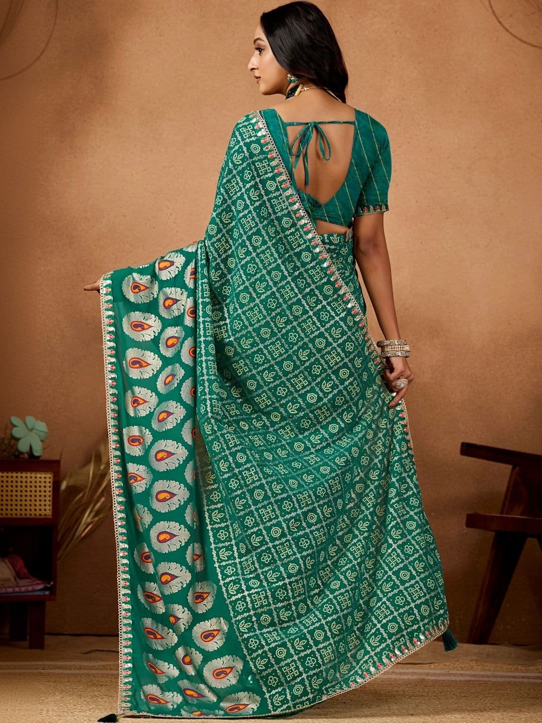 Mitera Bandhani Gotta Patti Poly Georgette Designer Bandhani Saree thumbnail 4