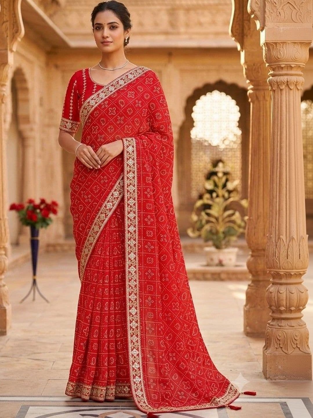 SmileyFashion Bandhani Embroidered Art Silk Designer Bandhani Saree - view 1