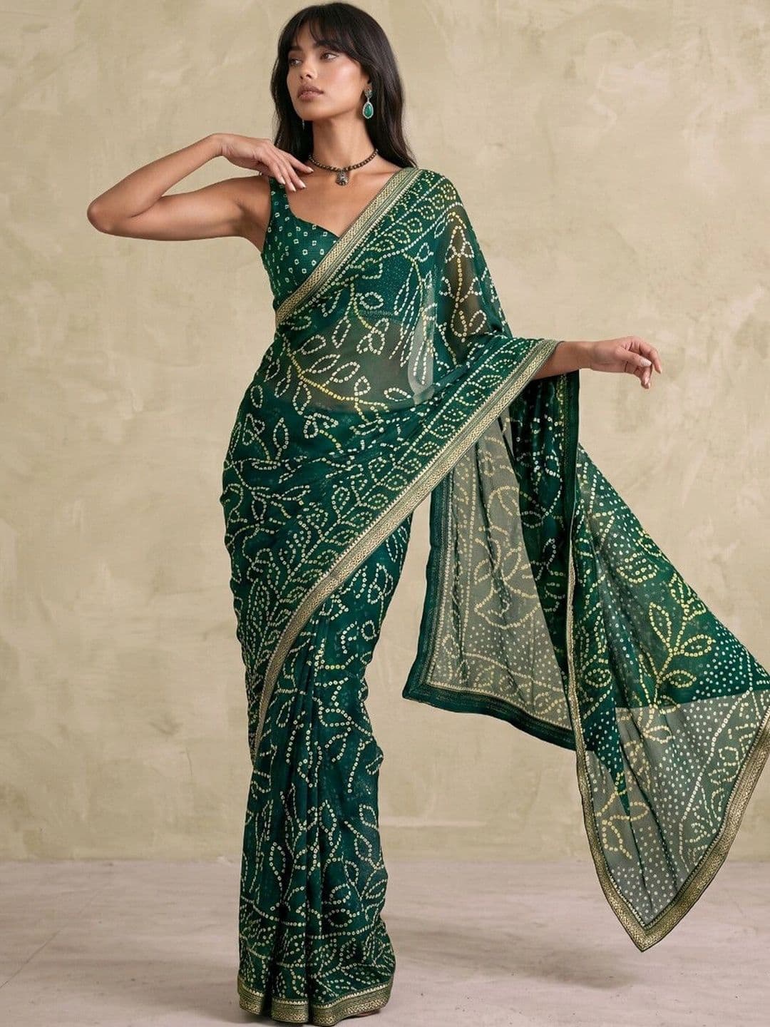 SAARA Bandhani Pure Georgette Saree thumbnail 7