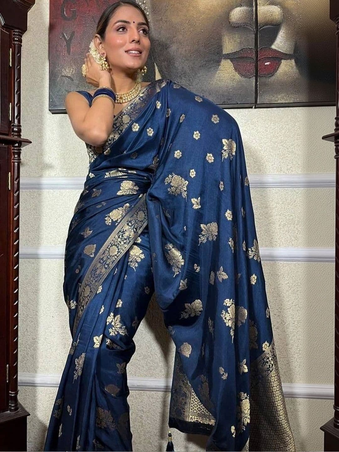 revika Woven Design Zari Art Silk Designer Kanjeevaram Saree thumbnail 4