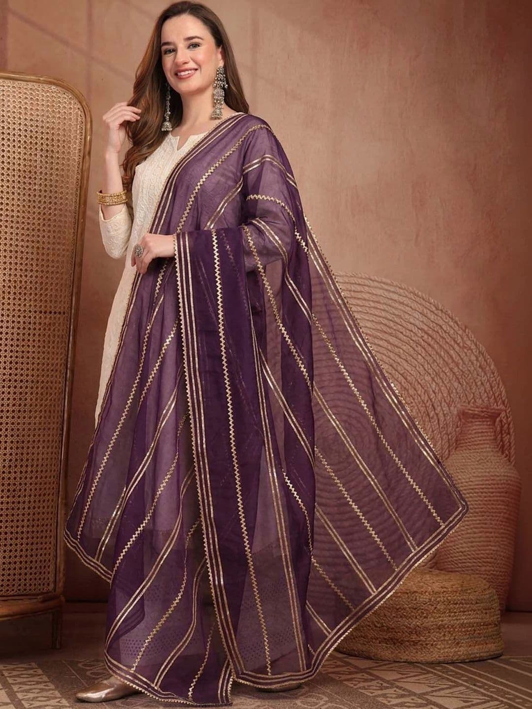 Clora Creation Striped Organza Dupatta thumbnail 2