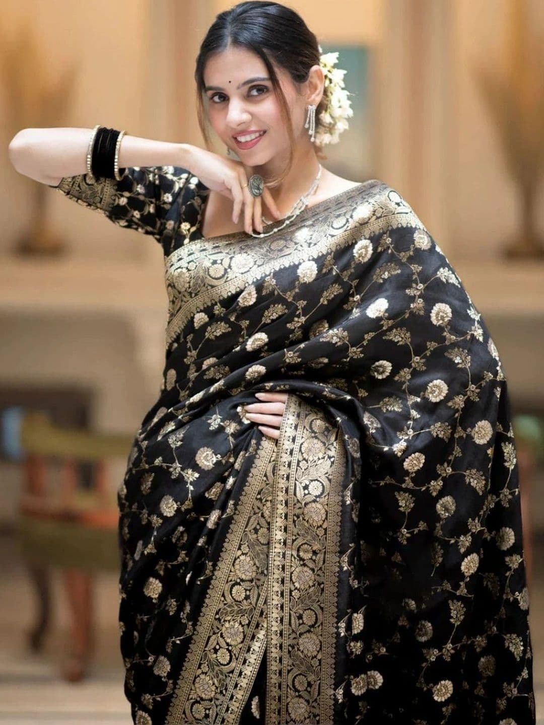 revika Woven Design Zari Art Silk Designer Kanjeevaram Saree thumbnail 2